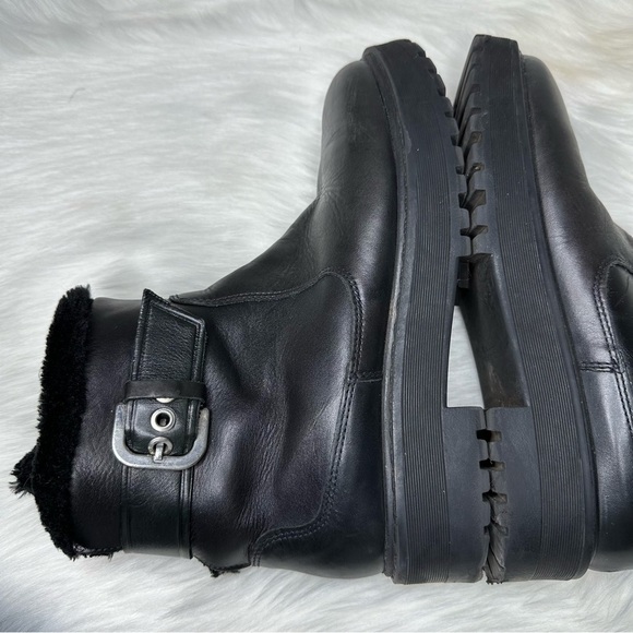 Zara Leather Buckle Faux Fur Lined Moto Boots Sz 9 - Picture 3 of 10
